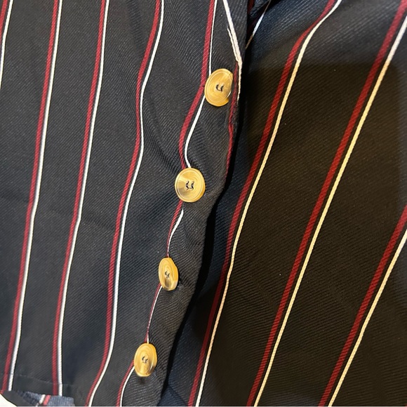 LOTTIE MOSS NAVY COLLARED BUTTON UP WITH RED AND WHITE STRIPES SIZE MEDIUM - Picture 4 of 14